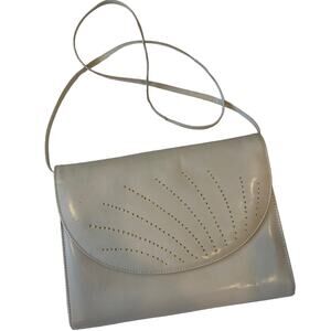 Vintage 1980s Leather‎ Purse Clutch California Magdesian Cream Gold Studding